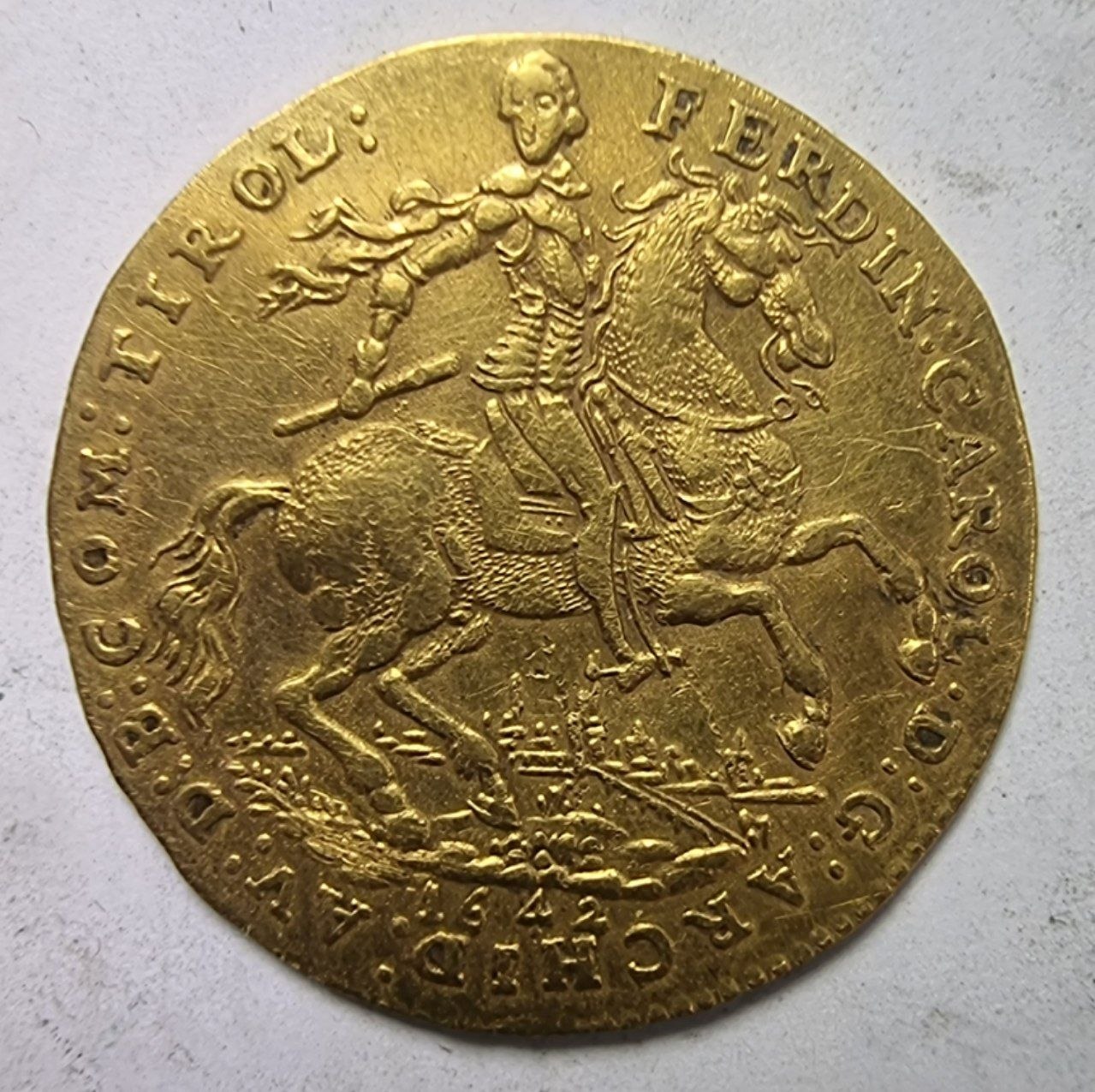 Австрия, золотая монета 2 дуката 1642г. "Фердинанд Чарльз Всадник" 