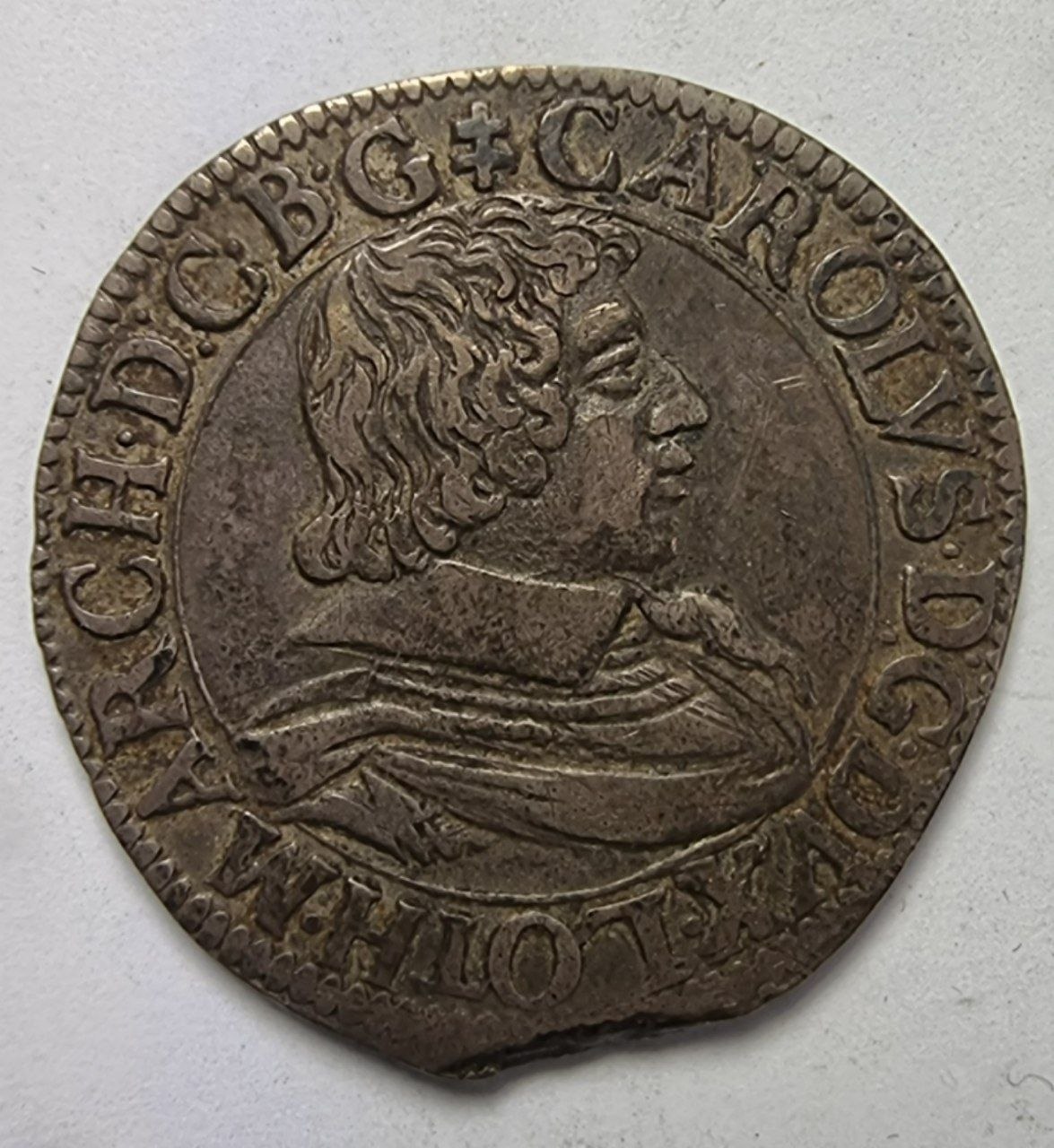 Франция, серебряная монета 1 Тестон 1627 год. Карл IV. Герцогство Лотарингия 