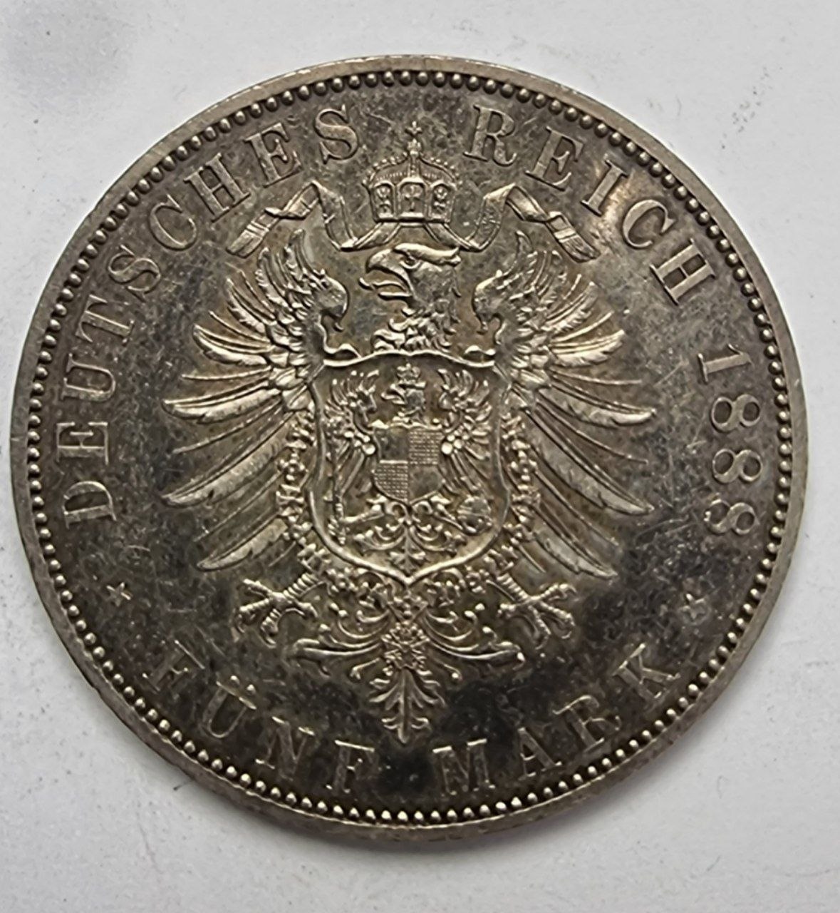 Германия. Монета 5 марок 1888 года.