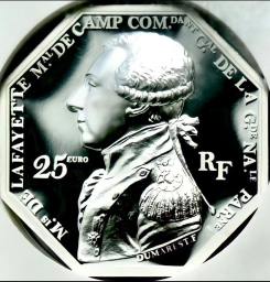 Франция Серебряная монета  25 евро 2020 года. Лафайет
