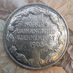 Норвегия. Серебряная монета 2 кроны 1907г. Независимость Норвегии