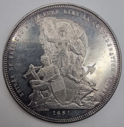 Швейцария,  монета 5 франков 1881 г. Стрелковый фестиваль во Фрибуре.
