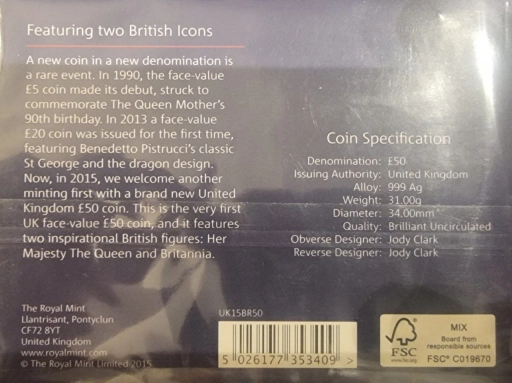 Великобритания £ 50 фунтов (£ 50 pounds) 2015 г. Буклет