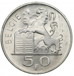 Бельгия, серебряная монета 50 франков (francs) 1948  Меркурий