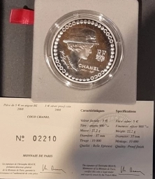 Франция, серебряная монета € 5 Евро (5 EURO) 2008г. COCO CHANEL