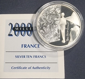 Франция. 10 франков (10 FRANCS) 2000г. Ив Сен-Лоран