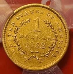 США Золотая монета 1 доллар 1852 г.