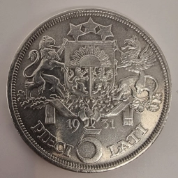 Латвия. Монета 5 лат 1931г. Первая Республика