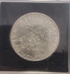 Швейцария, монета 5 франков 1944 г. «500 лет Битве у Сент-Якоба»