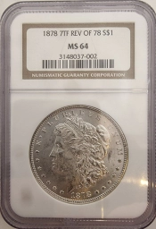 США Монета $ 1 Доллар 1878 г. Morgan Dollar (7TF ПЕРВЫЙ ГОД ЧЕКАНКИ)