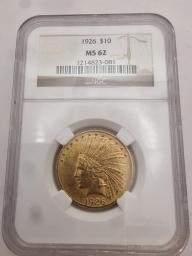 США,  Монета $ 10 Долларов 1926 г. Индеец в слабе NGC MS 62