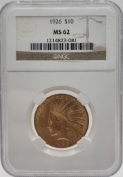 США,  Монета $ 10 Долларов 1926 г. Индеец в слабе NGC MS 62
