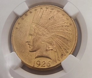 США,  Монета $ 10 Долларов 1926 г. Индеец в слабе NGC MS 62