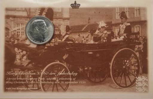 Дания, серебряная монета 2 кроны 1930г. Блистер. Юбилей Кристиана X