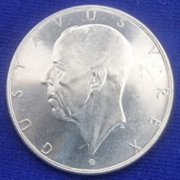Швеция, монета 2 кроны 1938г. Густав V. 300 лет поселению Делавэр.