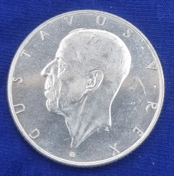 Швеция, монета 2 кроны 1938г. Густав V. 300 лет поселению Делавэр.