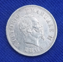 Италия серебряная монета 50 чентезимо 1863г. Виктор Эммануил II