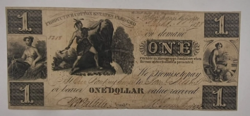 $1 Доллар 1838г. (one dollar) America, Mississippi Bank Notes.