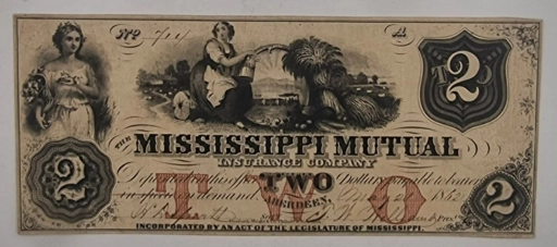 $2 Доллара 1862г. (Two dollars) America, Mississippi