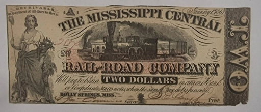 $2 Доллара 1869г. (Two dollars) America, Mississippi Railroad Company