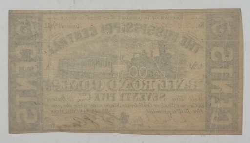 Банкнота 75 центов 1862г. 75 cents America Rail Road Company Миссисипи