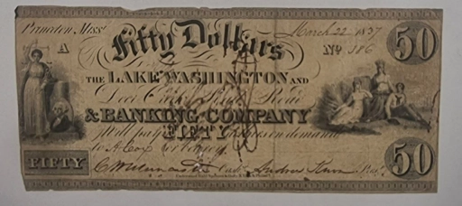 Банкнота $ 50 Долларов 1837г. America, LAKE WASHINGTON BANKING COMPANY
