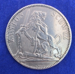 Монета 5 франков 1867г. Стрелковый фестиваль в Швице. Стрелковый талер