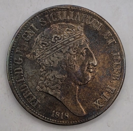Италия, Королевство Обеих Сицилий монета 120 грано 1 пиастр 1818 г