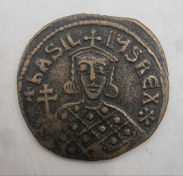 Редкий Византийский фоллис. Михаил III Пьяница и Василий I 866–867 гг.