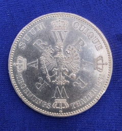 Пруссия. 1 талер 1861 года.  Коронация Вильгельма I и Августы