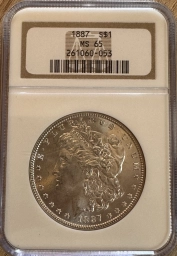1 доллар 1887 США Морган MS65 NGC