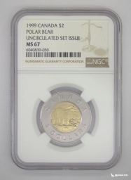 Канада 2 доллара 1999 Polar Bear NGC MS 67