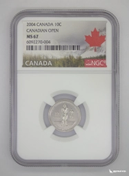 Канада 10 центов 2004 Canadian Open NGC MS 67