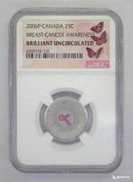 Канада 25 центов 2006-P Breast Cancer Awareness NGC Brilliant Uncircul
