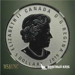 Канада 5 долларов 2019 This Is Canada — Glow in the Dark NGC SP 70
