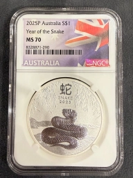 Лунар 3 Змея 2025 Австралия 1 oz серебро NGC MS70