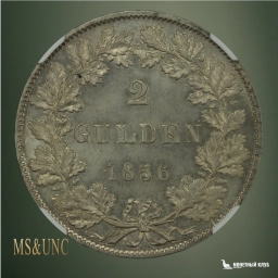 Германия Франкфурт 2 гульдена 1856/46 NGC MS 66+