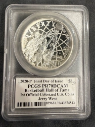 1 доллар 2020 Зал славы баскетбола цветная PCGS PR70 DCAM Jerry West