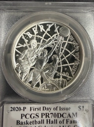 1 доллар 2020 Зал славы баскетбола цветная PCGS PR70 DCAM Jerry West