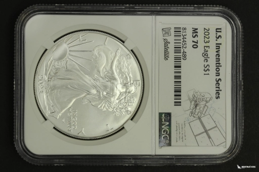 США 1 доллар 2023 American Silver Eagle NGC MS 70, этикетка Satellite
