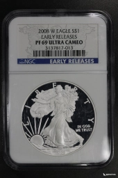 США 1 доллар 2008-W Шагающая свобода NGC PF 69 UCAM