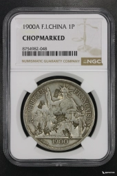 Французский Индокитай 1 пиастр 1900-A с надчеканами NGC