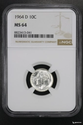 США 10 центов 1964-D Рузвельт NGC MS 64