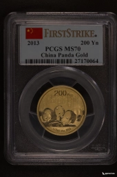 Китай 200 юаней 2013 Панда золото PCGS MS 70
