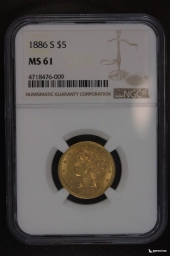 США 5 долларов 1886-S NGC MS 61
